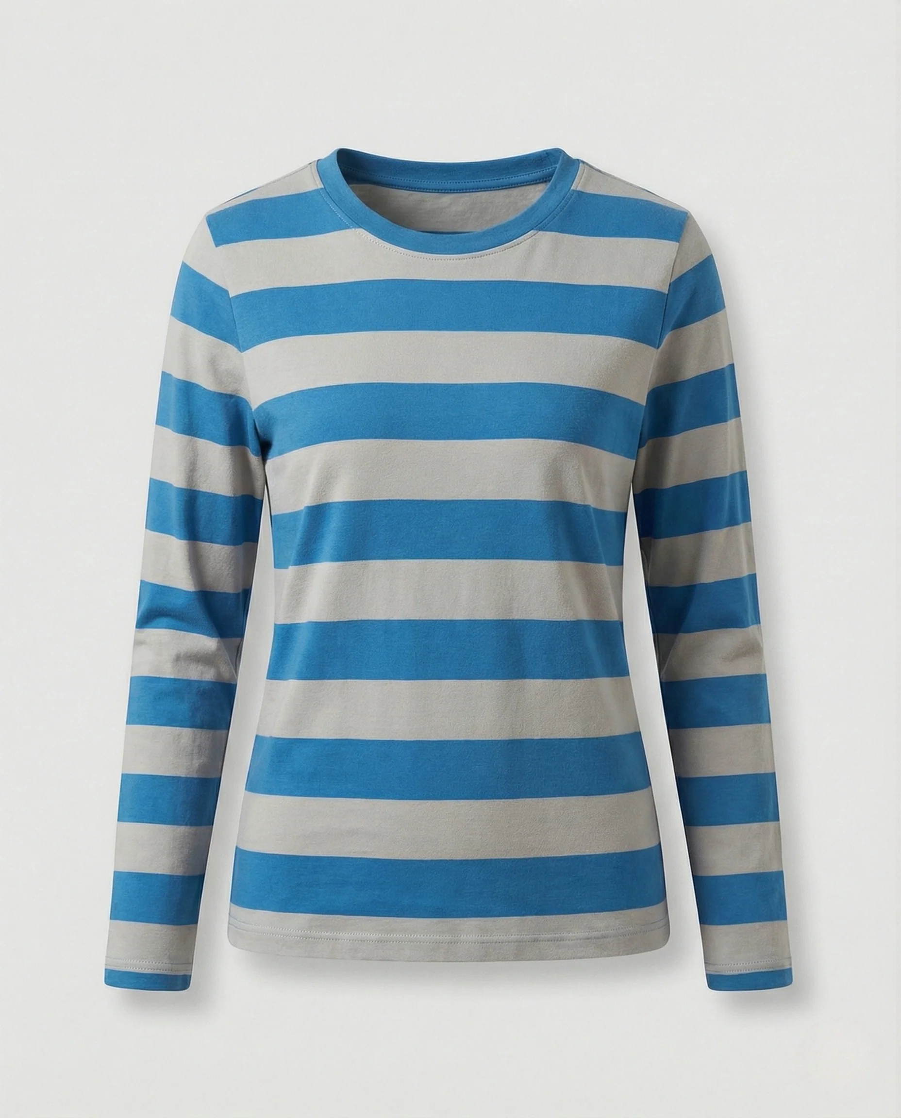 Damen Weißer Strickpullover Slim Fit gestreiftes Langarmshirt aus feinem Baumwolljersey mit Rundhals und schmaler Silhouette Heidi Mode - Image 21