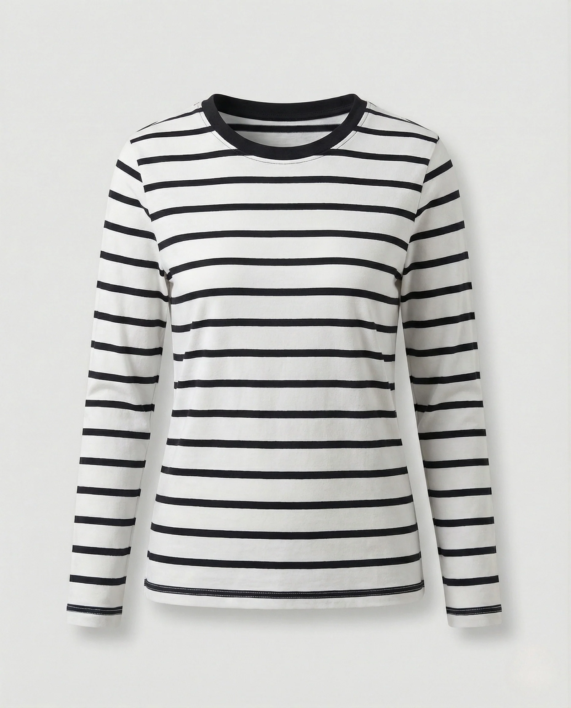 Damen Weißer Strickpullover Slim Fit gestreiftes Langarmshirt aus feinem Baumwolljersey mit Rundhals und schmaler Silhouette Heidi Mode - Image 22