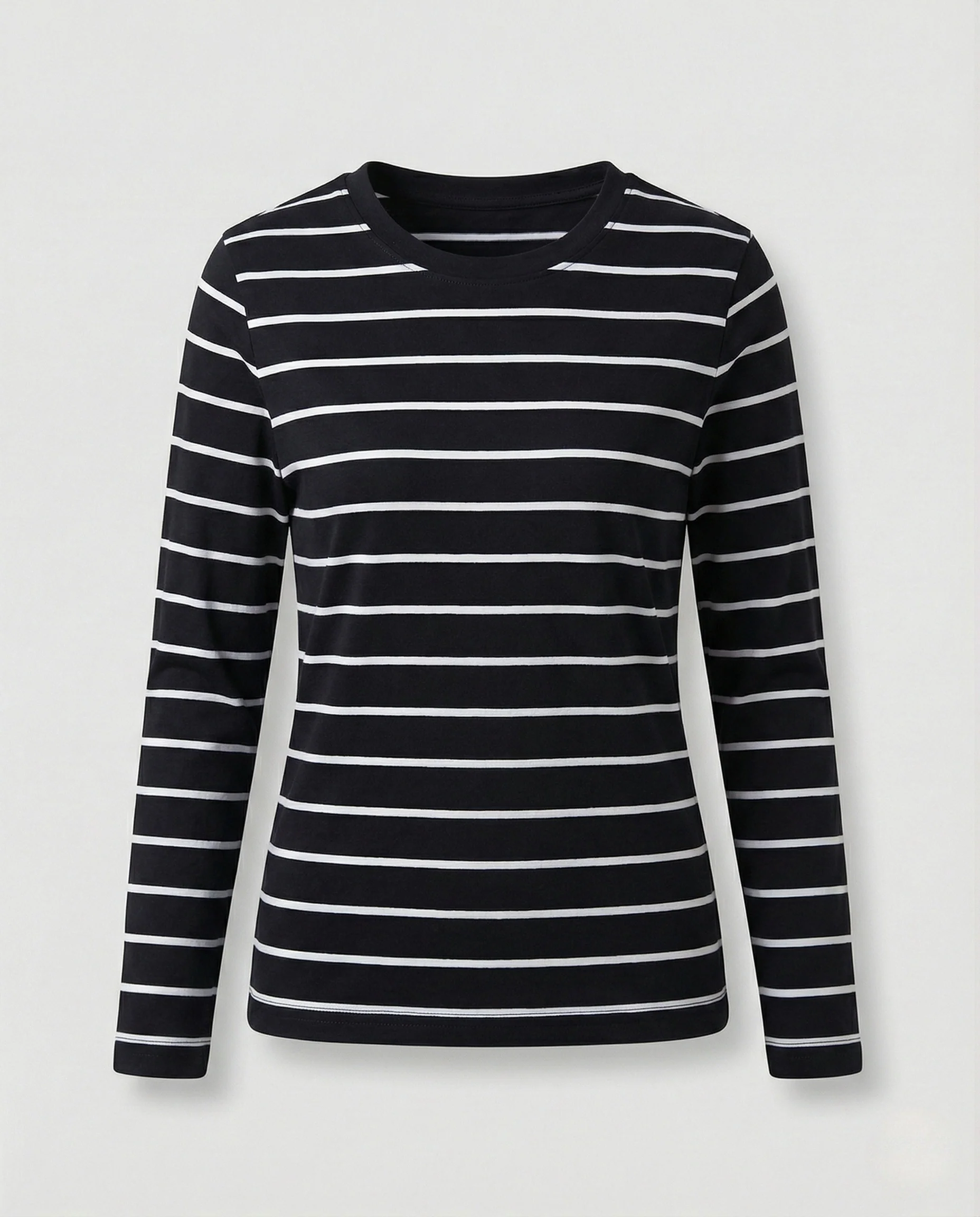 Damen Weißer Strickpullover Slim Fit gestreiftes Langarmshirt aus feinem Baumwolljersey mit Rundhals und schmaler Silhouette Heidi Mode - Image 8