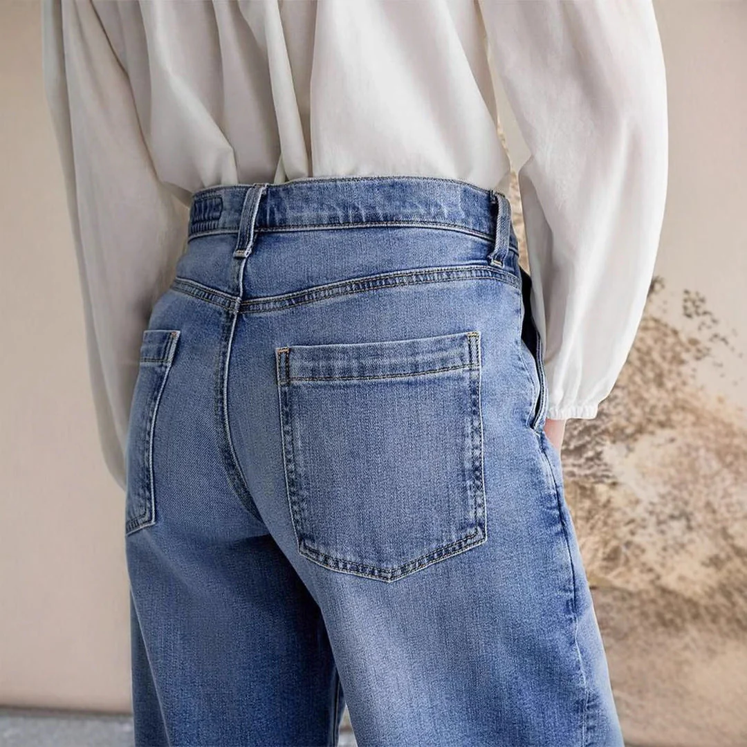 Damen Weit Geschnittene Jeanshose mit Hohem Bund und Eleganten Nähdetails Heidi-Mode - Image 2