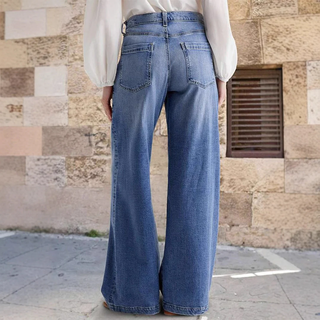 Damen Weit Geschnittene Jeanshose mit Hohem Bund und Eleganten Nähdetails Heidi-Mode - Image 3