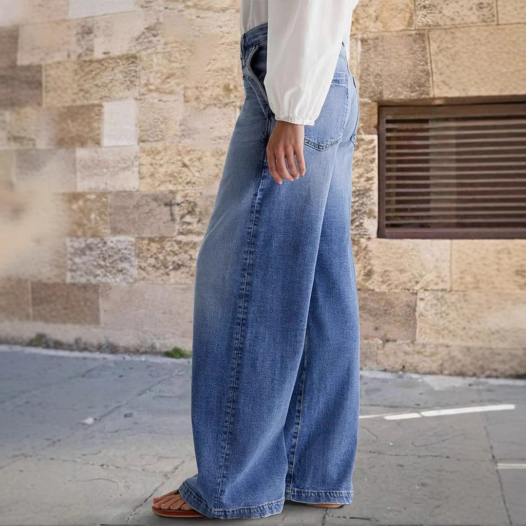 Damen Weit Geschnittene Jeanshose mit Hohem Bund und Eleganten Nähdetails Heidi-Mode - Image 4
