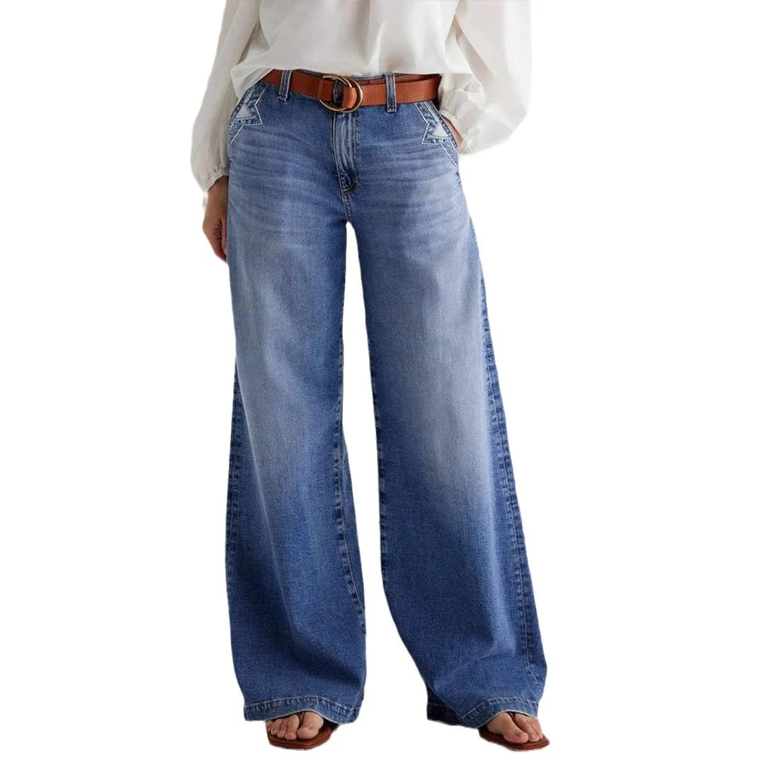 Damen Weit Geschnittene Jeanshose mit Hohem Bund und Eleganten Nähdetails Heidi-Mode - Image 5