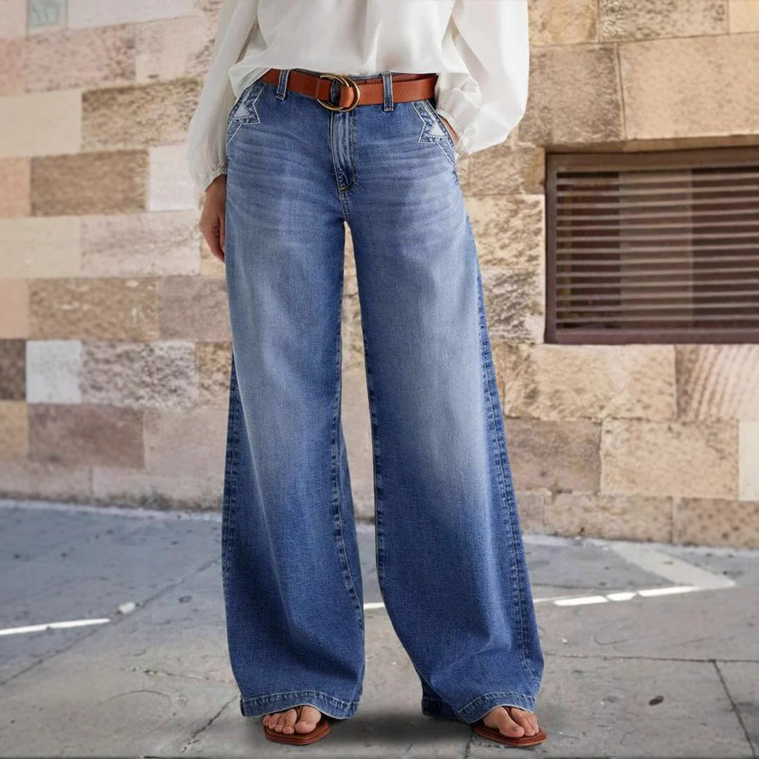 Damen Weit Geschnittene Jeanshose mit Hohem Bund und Eleganten Nähdetails Heidi-Mode - Image 6