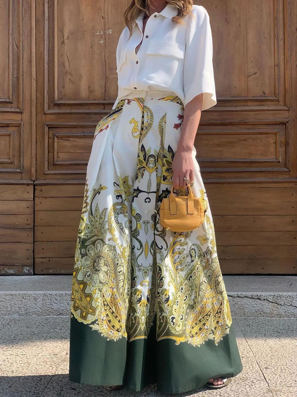 Damen Weit geschnittene Palazzo-Hose mit opulentem Muster Heidi-Mode