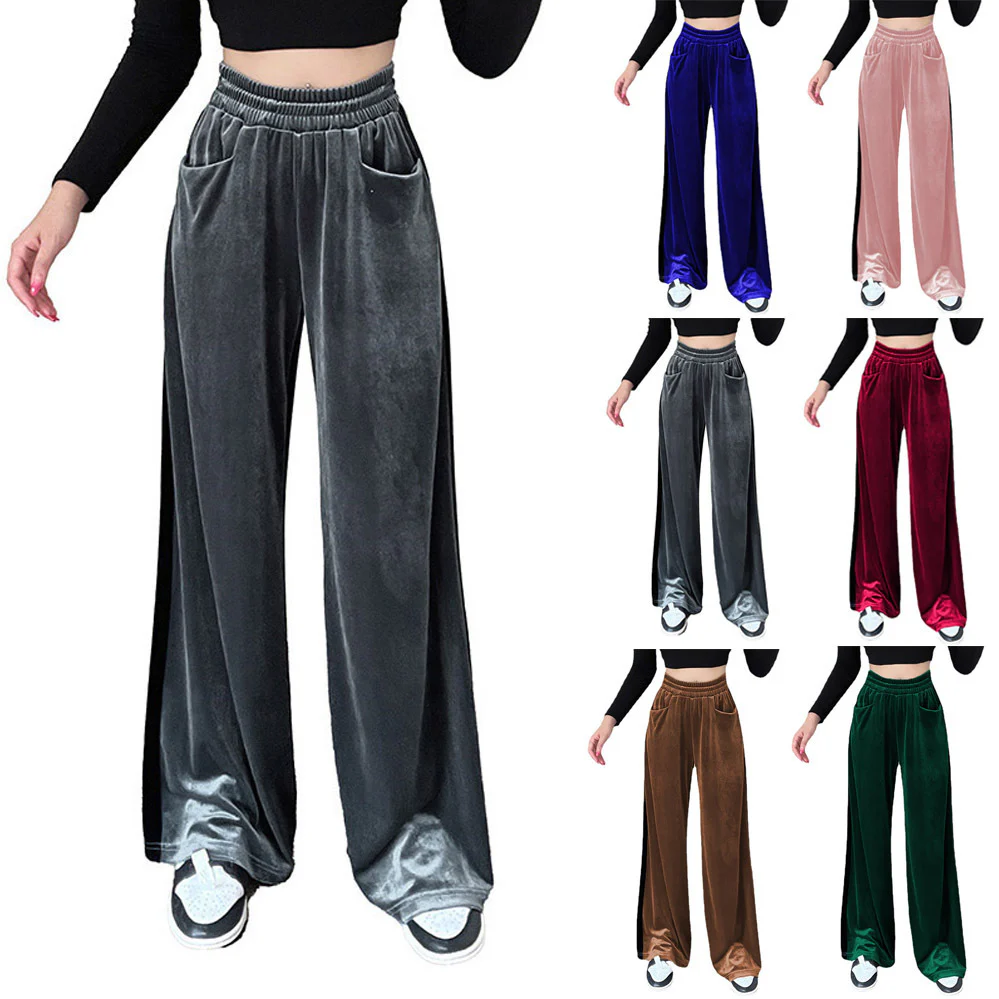 Damen Weit geschnittene Samthose mit Elastikbund und praktischen Taschen Heidi-Mode - Image 3