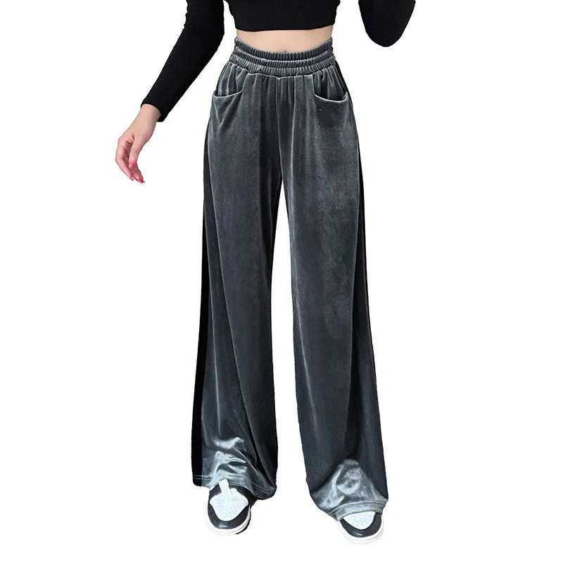 Damen Weit geschnittene Samthose mit Elastikbund und praktischen Taschen Heidi-Mode - Image 7