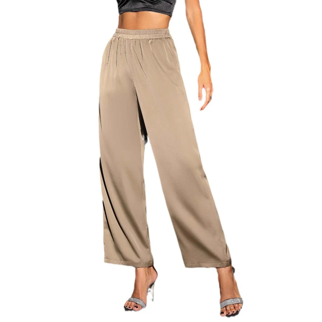 Damen Weit Geschnittene Satin-Hose mit Elastischem Bund Heidi-Mode - Image 5