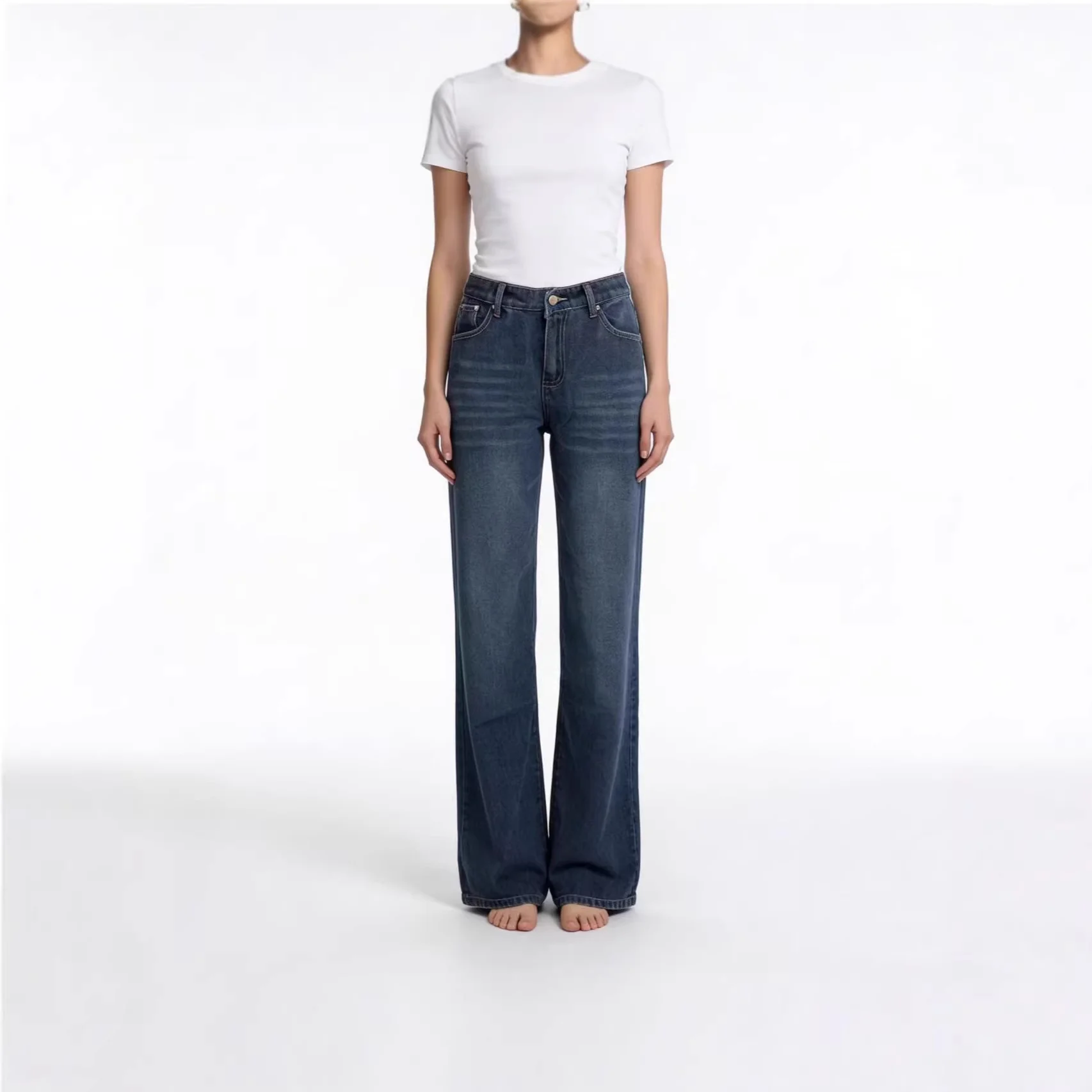 Damen Weite Stretch-Jeans mit High-Waist Passform - Image 5