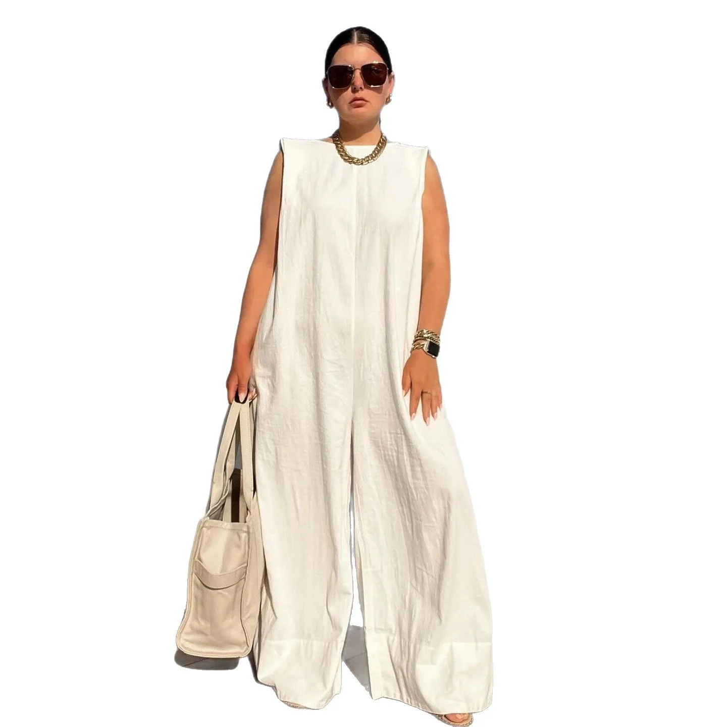 Damen Weit geschnittener Jumpsuit mit Kapuze und tiefer Taille Heidi-Mode - Image 5