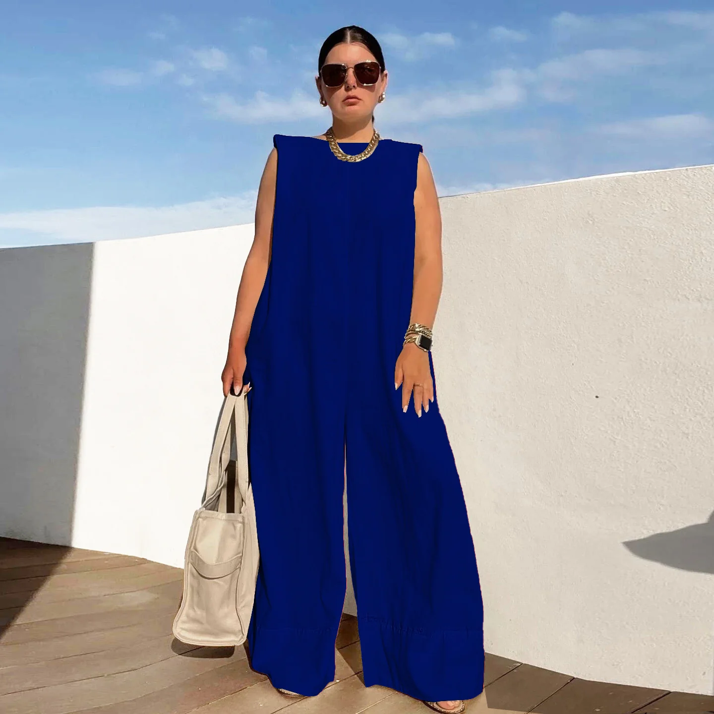 Damen Weit geschnittener Jumpsuit mit Kapuze und tiefer Taille Heidi-Mode - Image 6