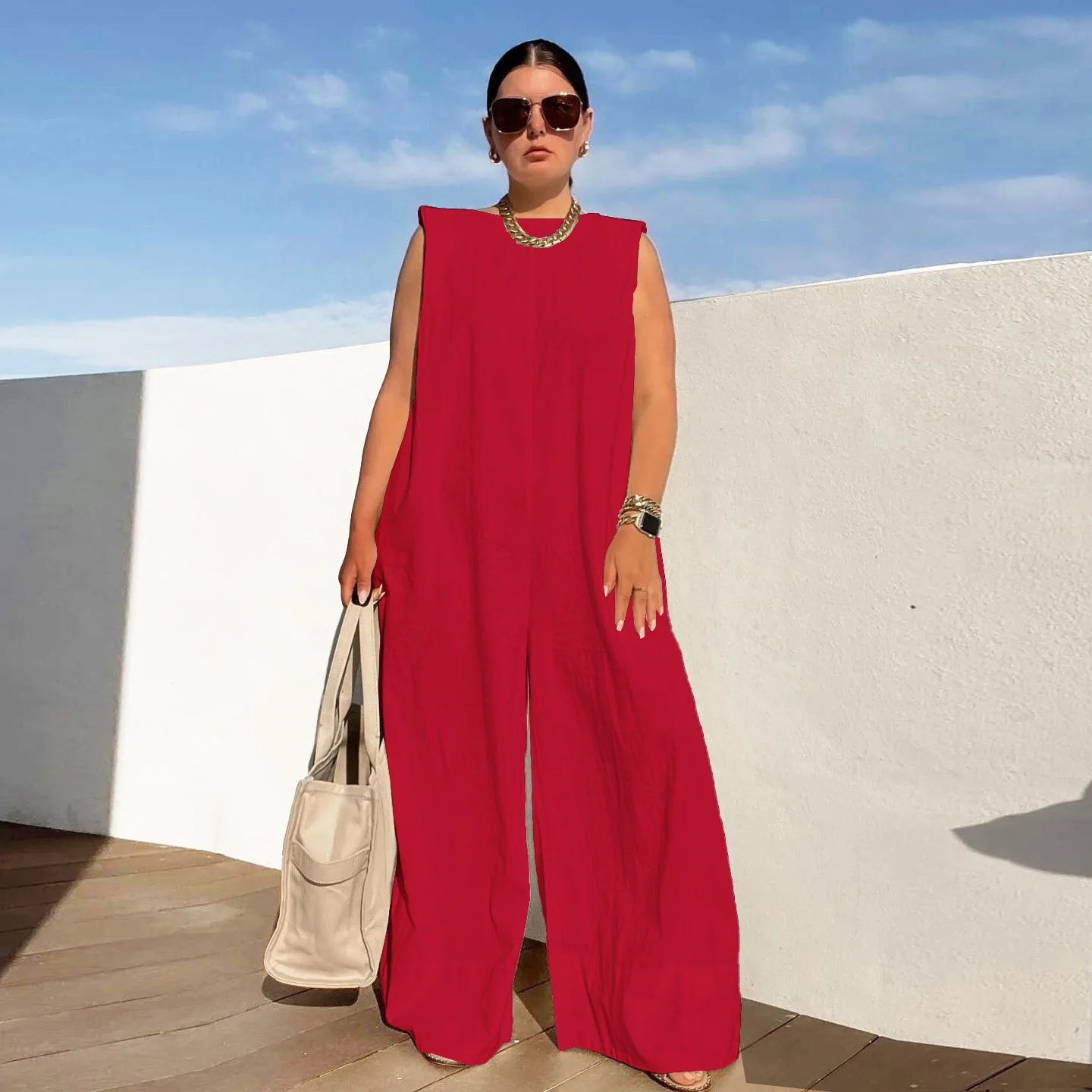Damen Weit geschnittener Jumpsuit mit Kapuze und tiefer Taille Heidi-Mode - Image 7