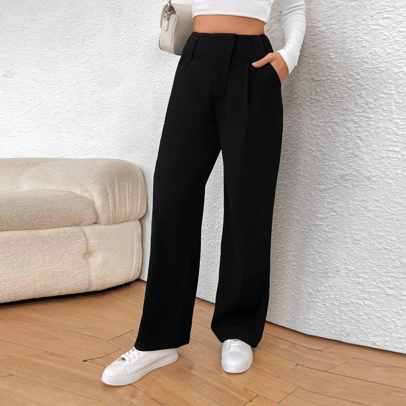 Damen Weite Anzughose mit Eleganter Faltenlegung und Hohen Taschen Heidi-Mode
