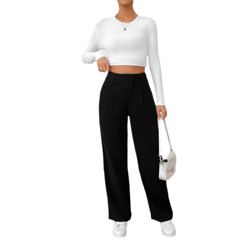 Damen Weite Anzughose mit Eleganter Faltenlegung und Hohen Taschen Heidi-Mode - Image 5