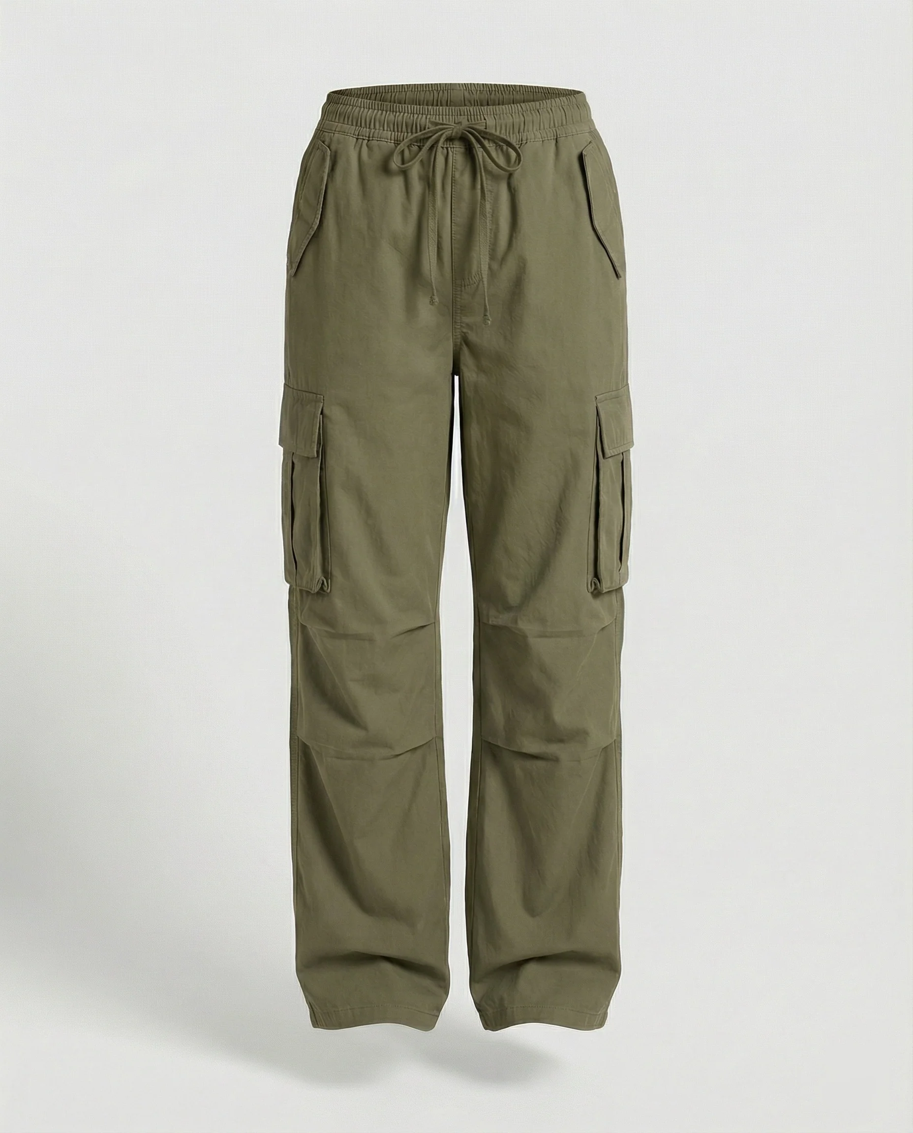 Damen weite Cargo-Hose im Retro-Utility-Stil mit hochgeschnittenem Bund Tunnelzug Mehrfachklappentaschen und verstellbaren Seitenschlaufen Heidi-Mode - Image 13