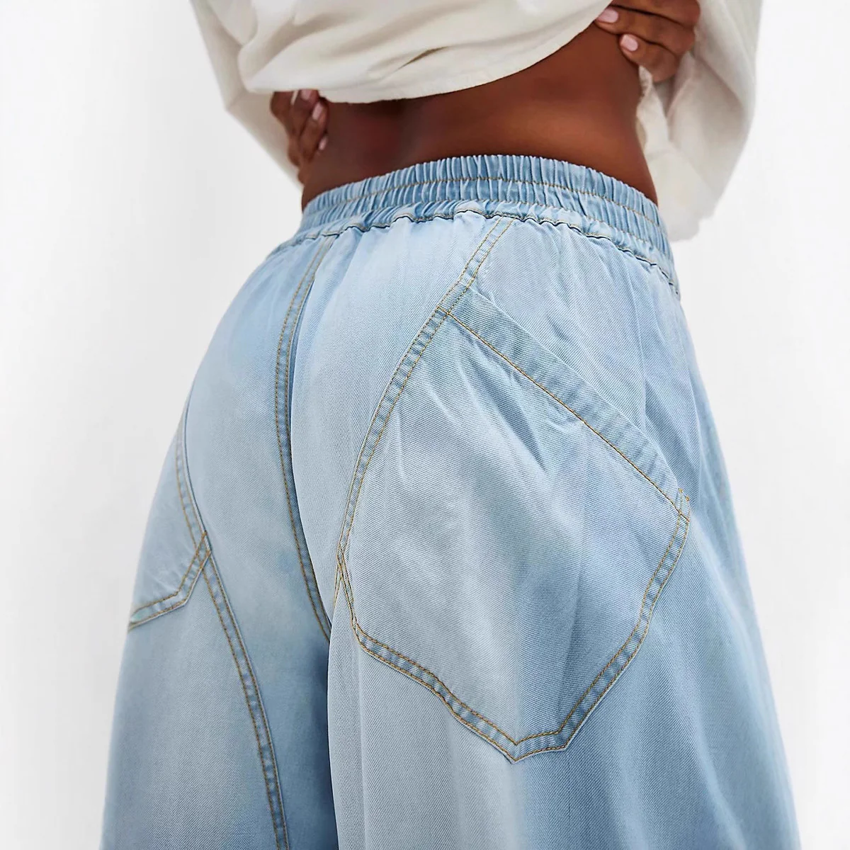 Damen Weite Denim-Hose mit elastischem Bund und Taschen - Image 5