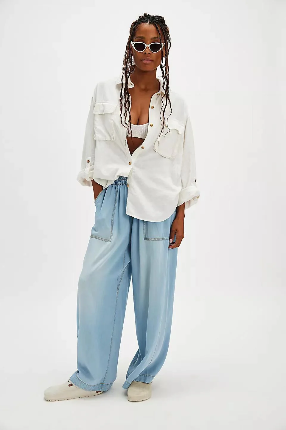 Damen Weite Denim-Hose mit elastischem Bund und Taschen - Image 6