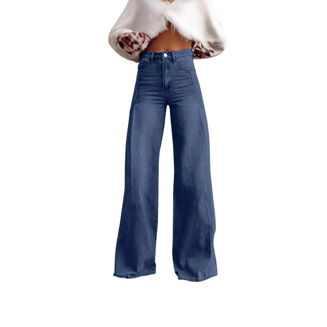 Damen Weite Hochtaillierte Jeans mit markanten Nähten - Image 3