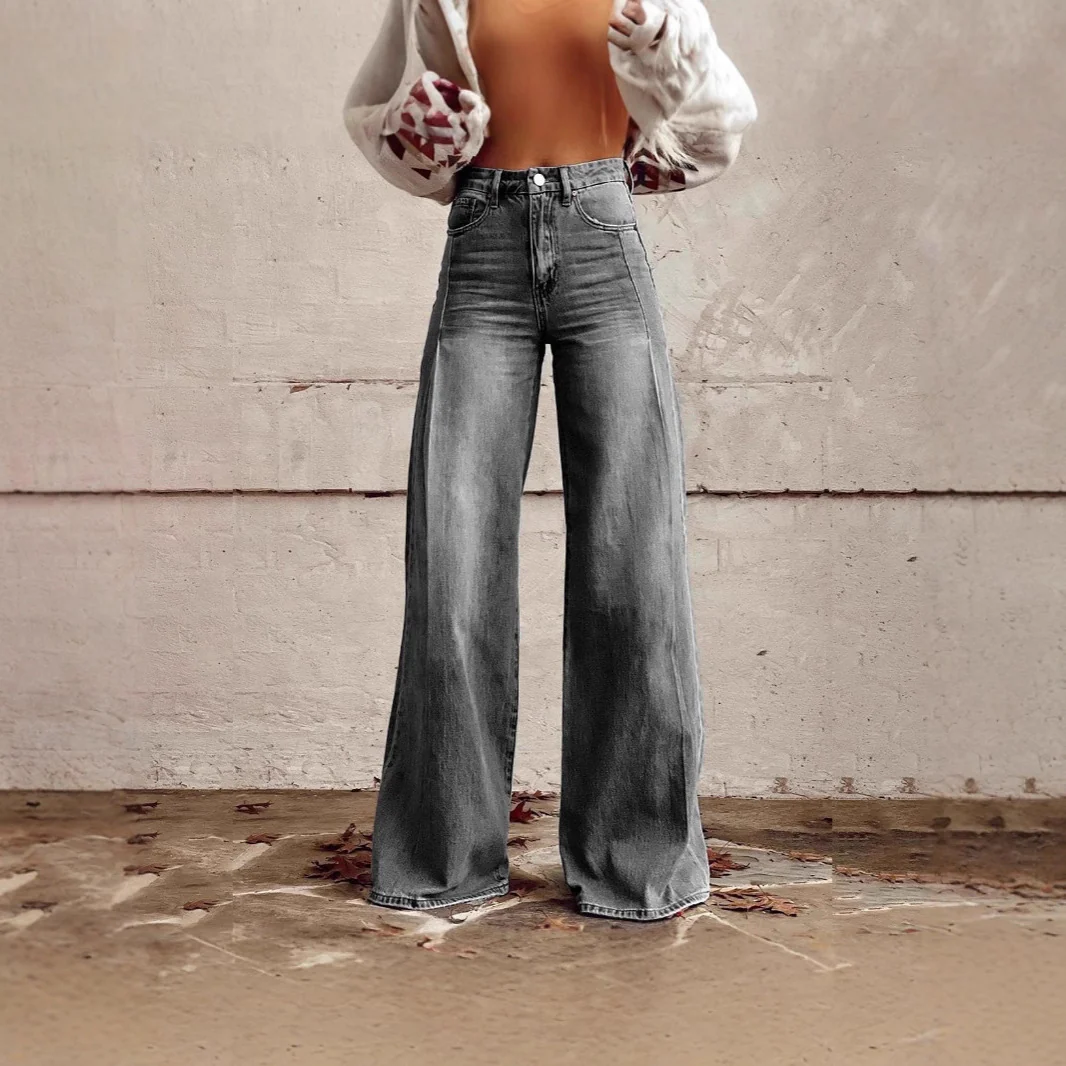 Damen Weite Hochtaillierte Jeans mit markanten Nähten - Image 4