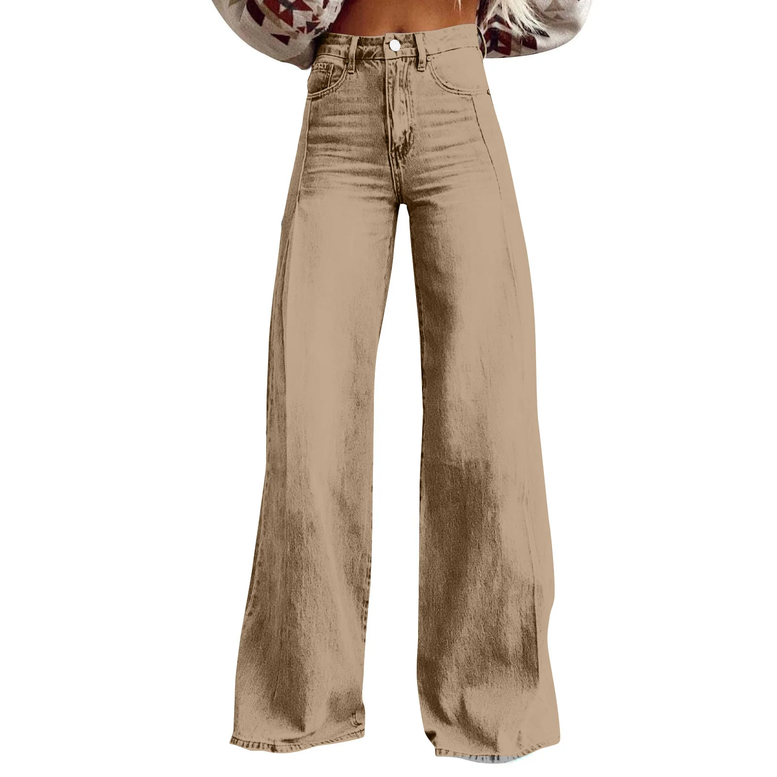Damen Weite Hochtaillierte Jeans mit markanten Nähten - Image 8