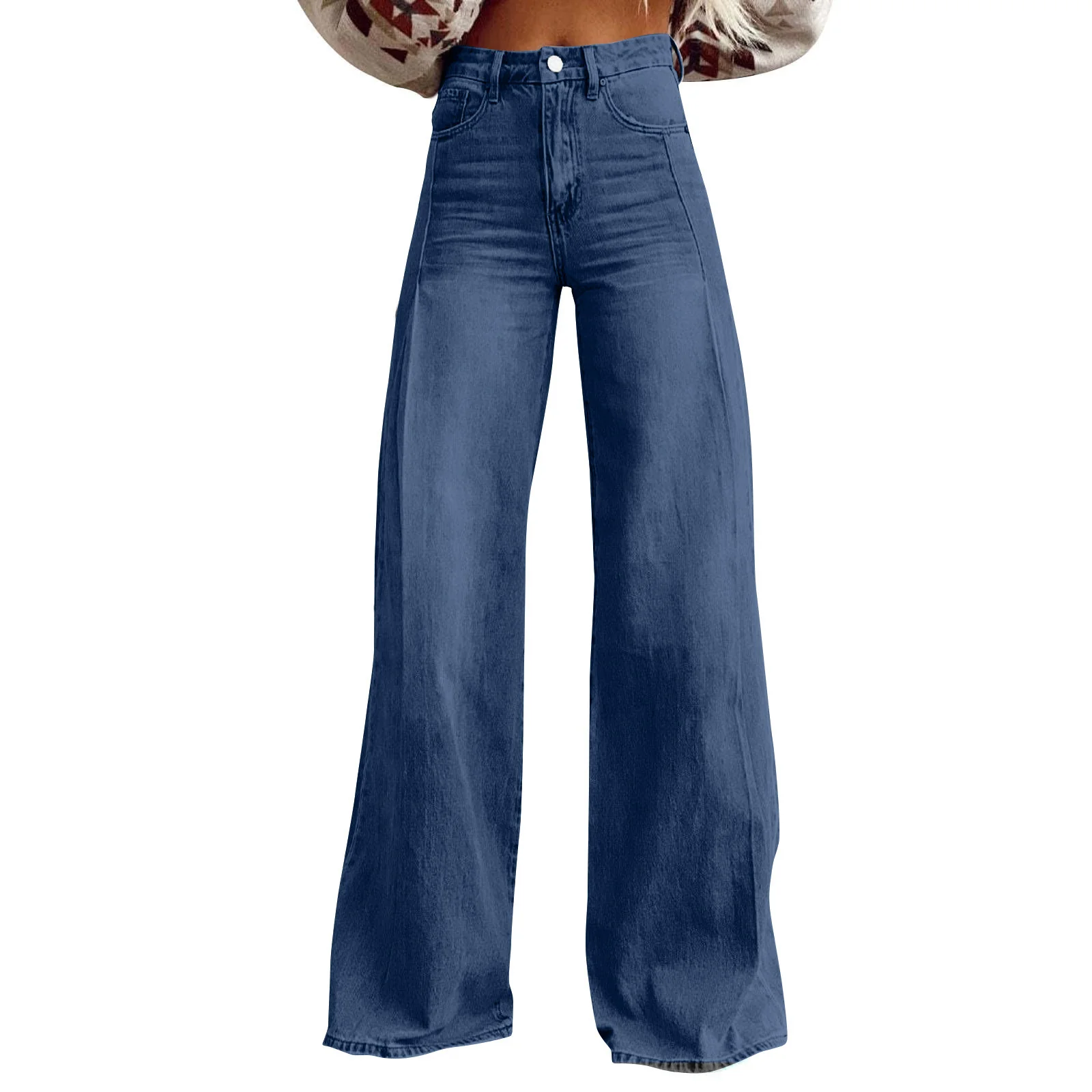 Damen Weite Hochtaillierte Jeans mit markanten Nähten - Image 9