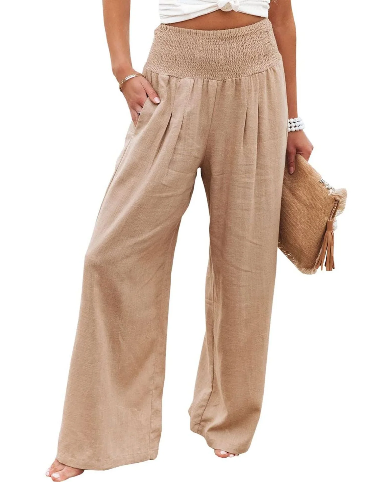 Damen Weite Leinenhose mit Elastischem Bund und Falten Heidi-Mode - Image 11