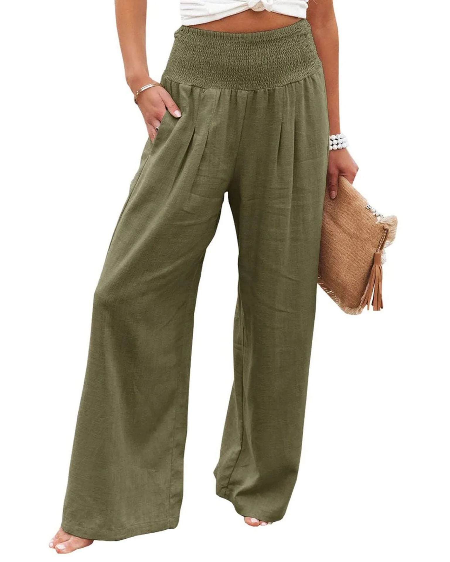 Damen Weite Leinenhose mit Elastischem Bund und Falten Heidi-Mode - Image 12