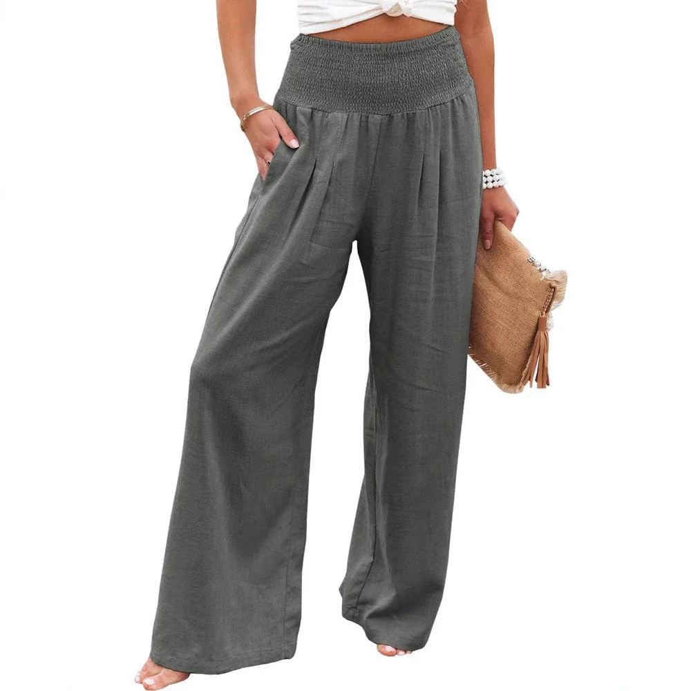 Damen Weite Leinenhose mit Elastischem Bund und Falten Heidi-Mode - Image 14
