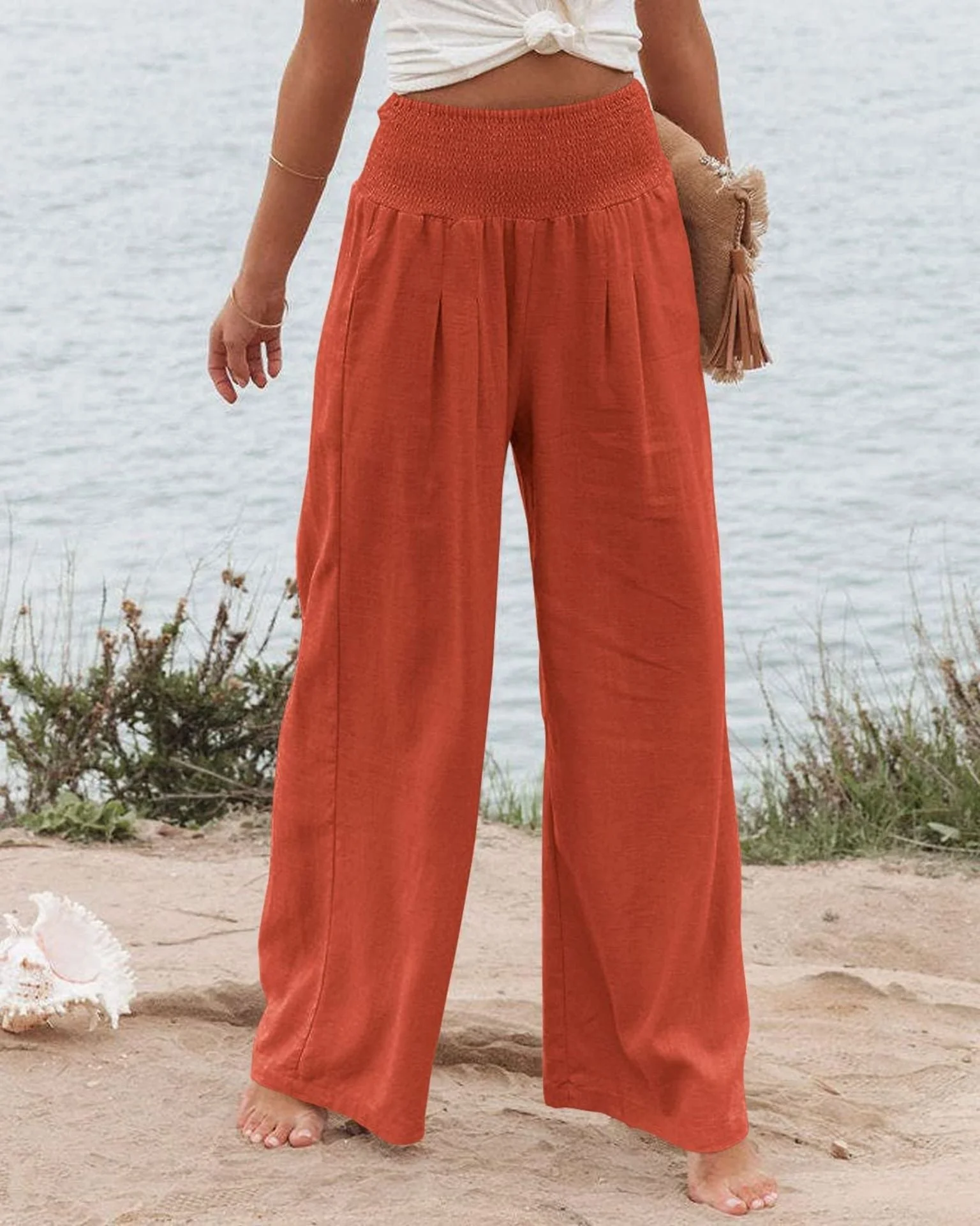 Damen Weite Leinenhose mit Elastischem Bund und Falten Heidi-Mode - Image 2