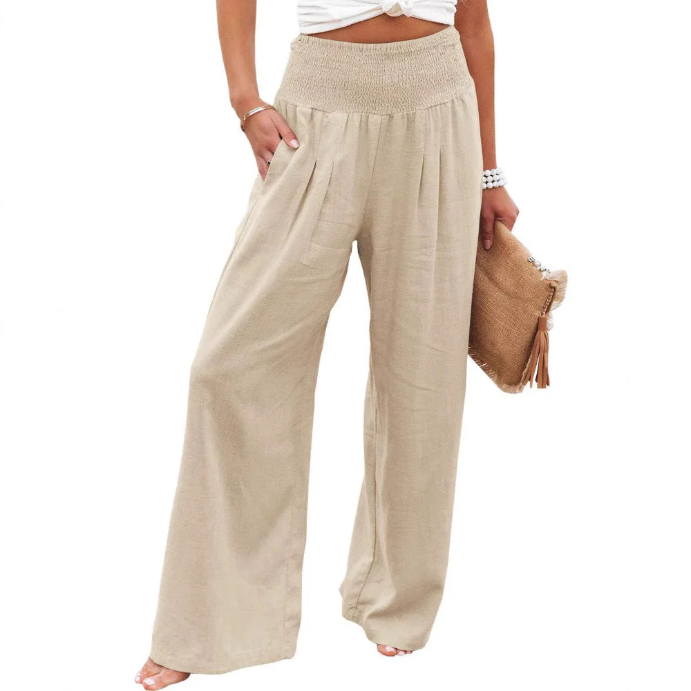 Damen Weite Leinenhose mit Elastischem Bund und Falten Heidi-Mode - Image 6