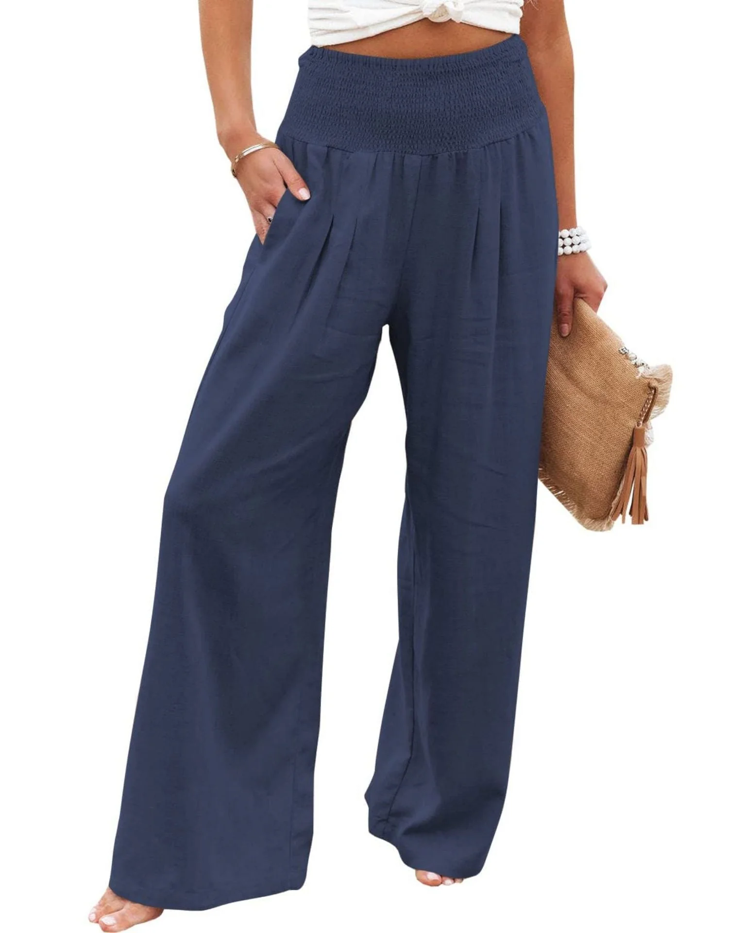 Damen Weite Leinenhose mit Elastischem Bund und Falten Heidi-Mode - Image 7