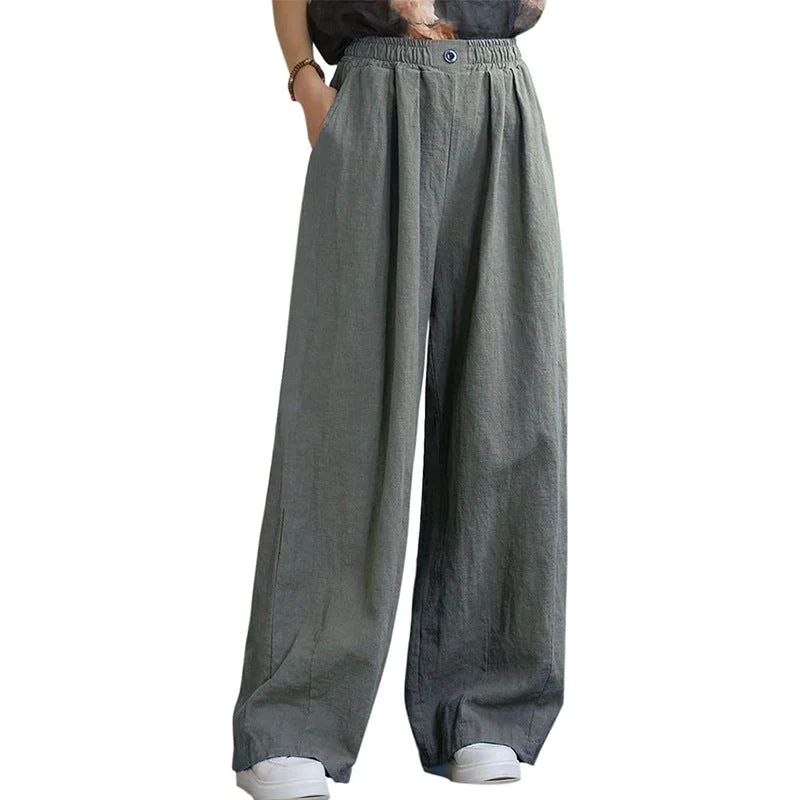 Damen Weite Leinenhose mit Elastischem Bund und Femininen Falten Heidi-Mode - Image 10