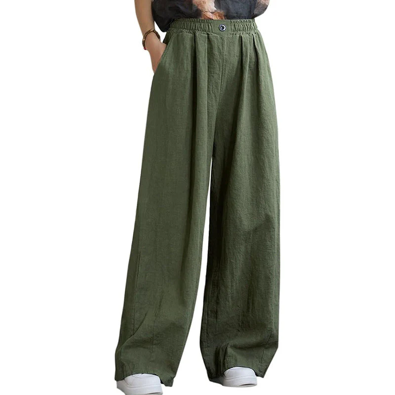 Damen Weite Leinenhose mit Elastischem Bund und Femininen Falten Heidi-Mode - Image 5