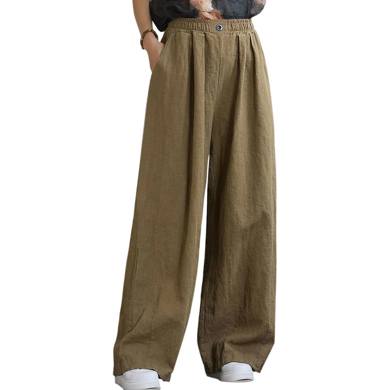 Damen Weite Leinenhose mit Elastischem Bund und Femininen Falten Heidi-Mode - Image 7
