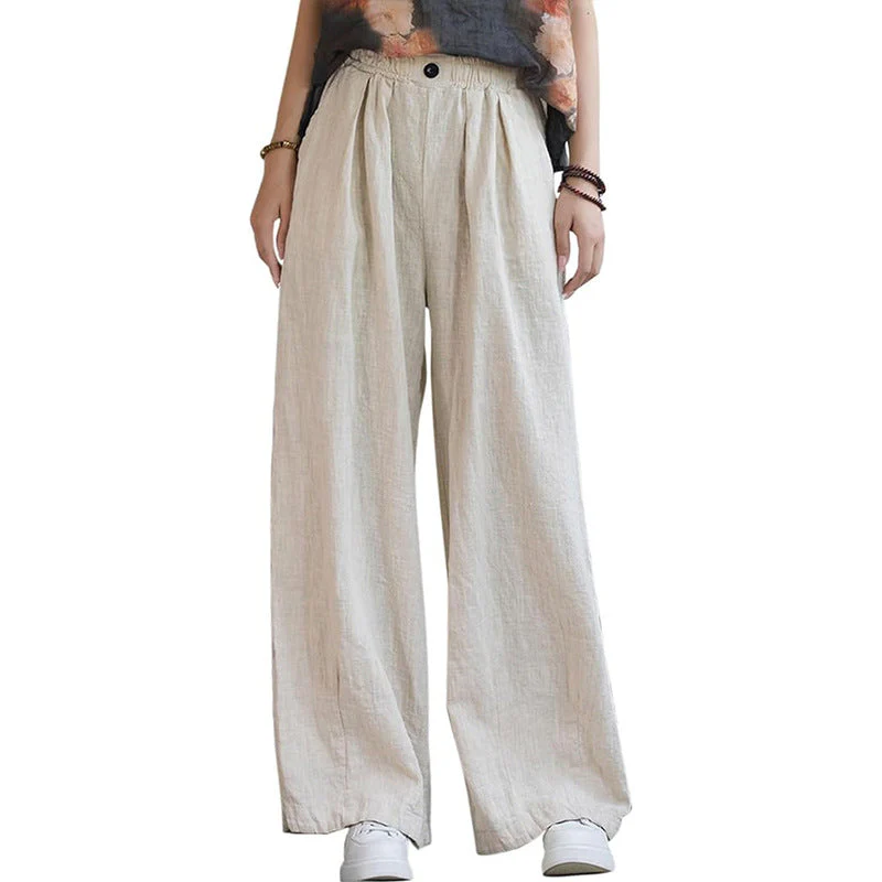 Damen Weite Leinenhose mit Elastischem Bund und Femininen Falten Heidi-Mode - Image 9