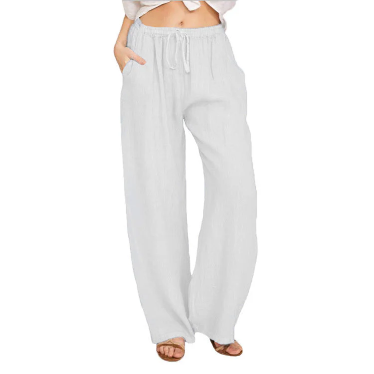 Damen Weite Leinenhose mit Elastischem Bund und Praktischen Taschen Heidi-Mode - Image 9