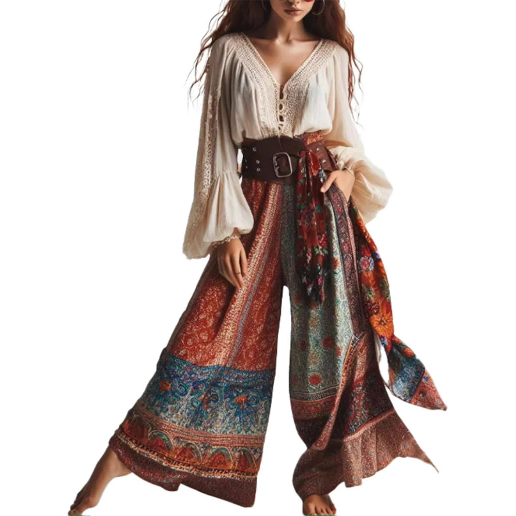 Damen Weite Palazzohose mit Buntem Mandala-Design und Hohem Bund Heidi-Mode - Image 2