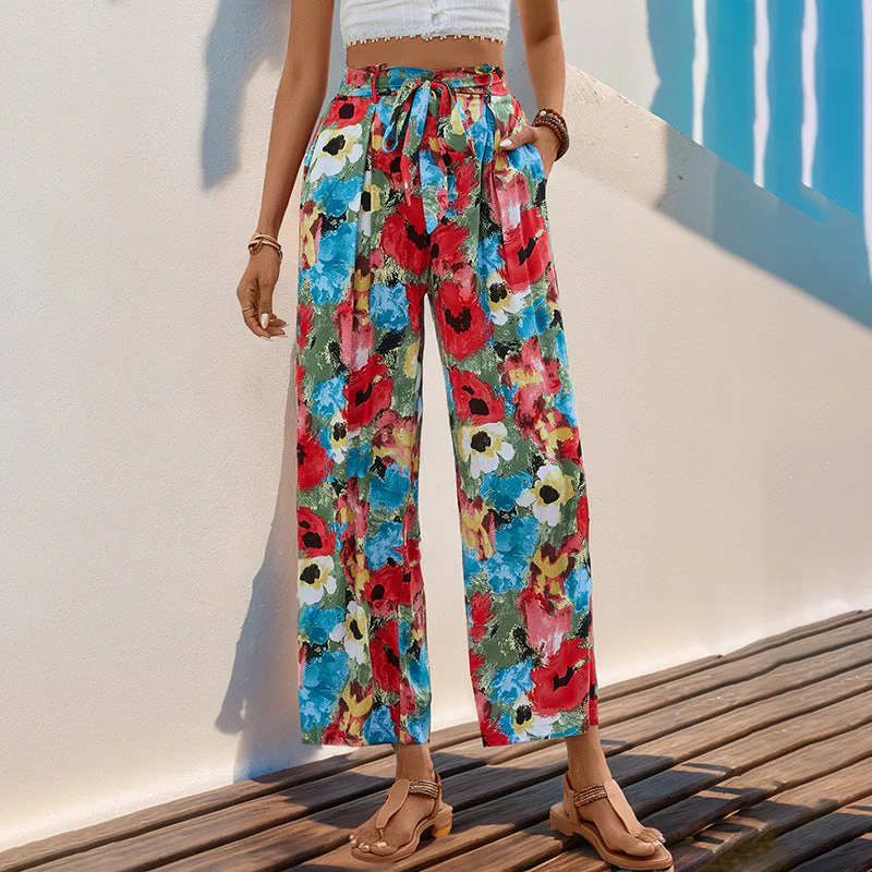 Damen Weite Sommerhose mit Buntem Blumenmuster und Elastischem Bund Heidi-Mode - Image 3