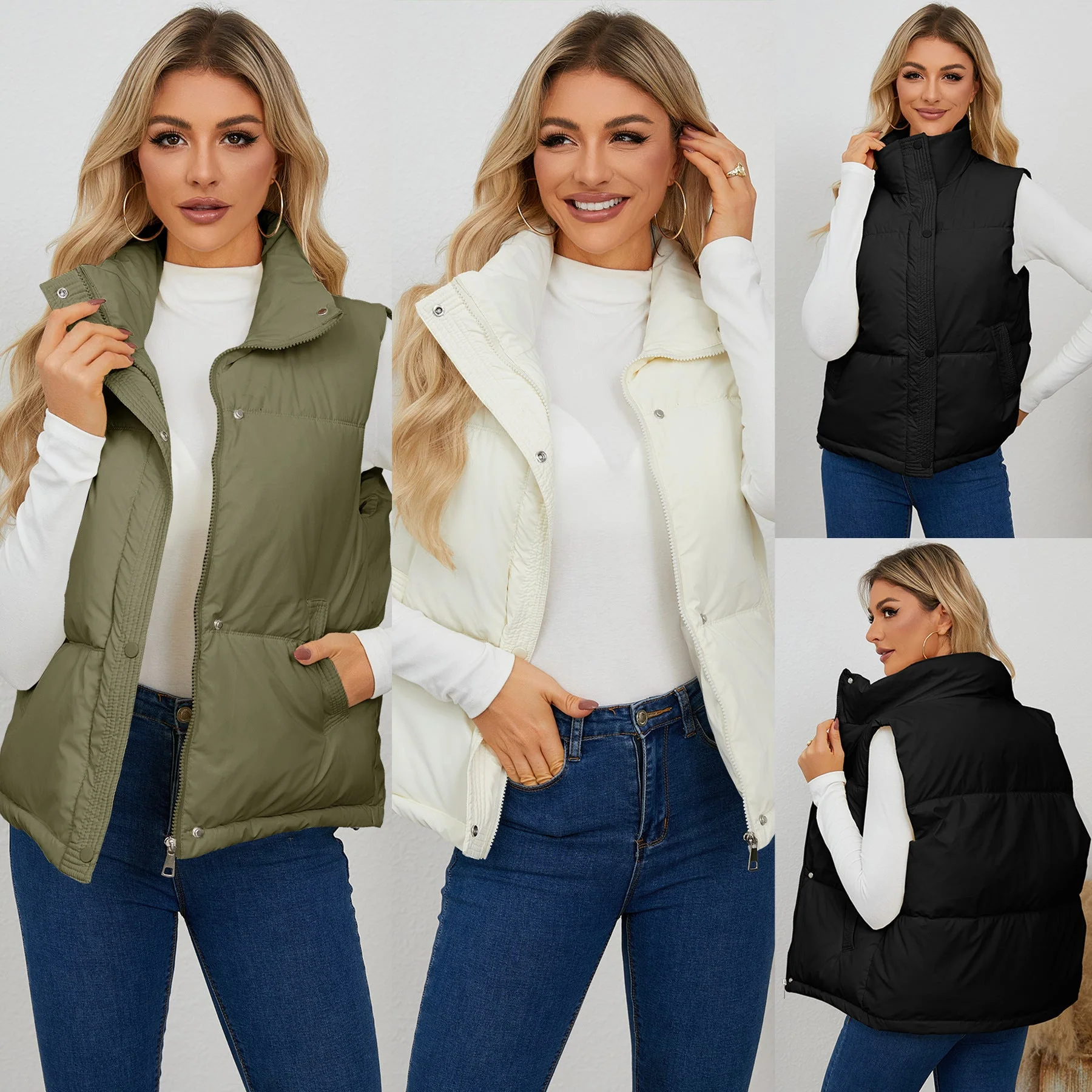 Damen Weste mit Hohem Kragen und Praktischen Taschen Heidi-Mode