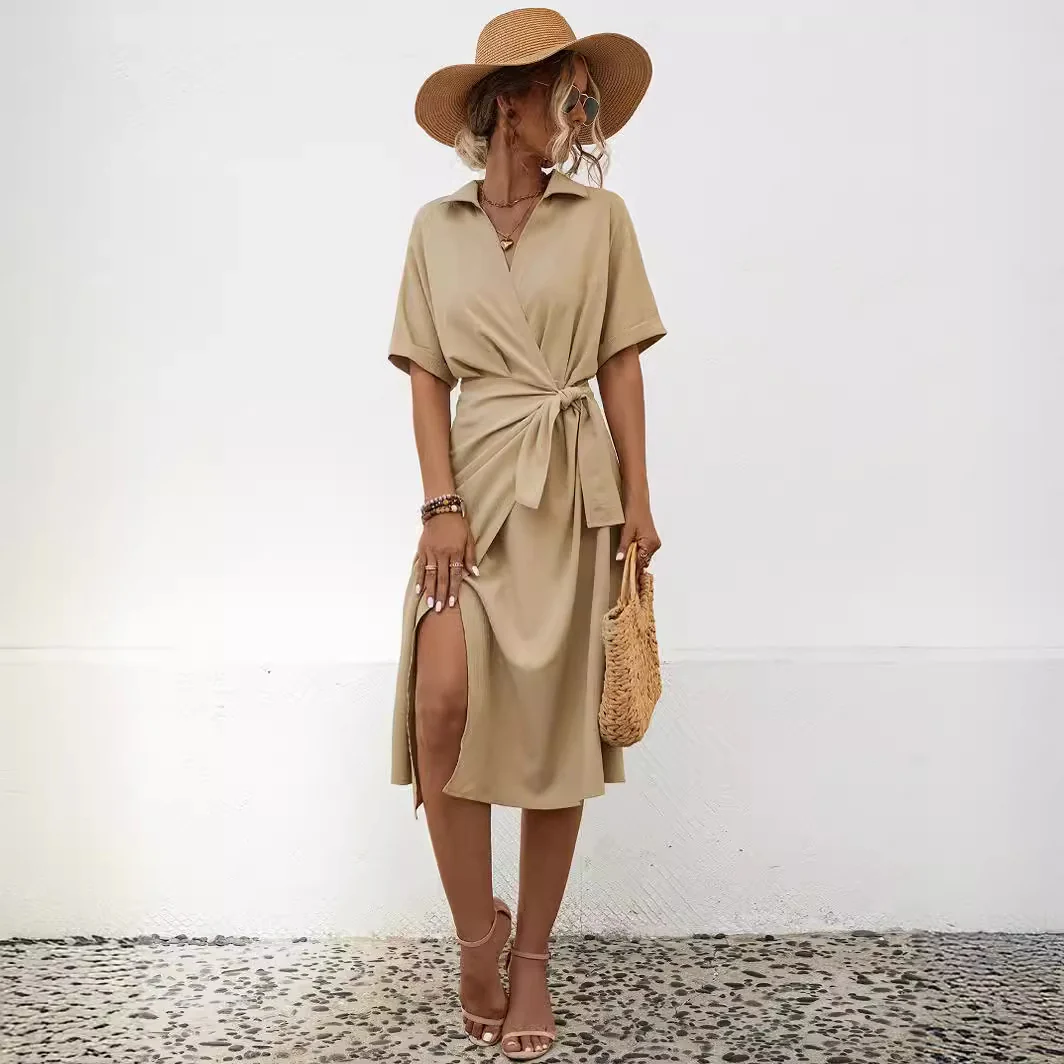 Damen Wickelkleid mit elegantem Kragen und Taillengürtel Heidi-Mode - Image 3