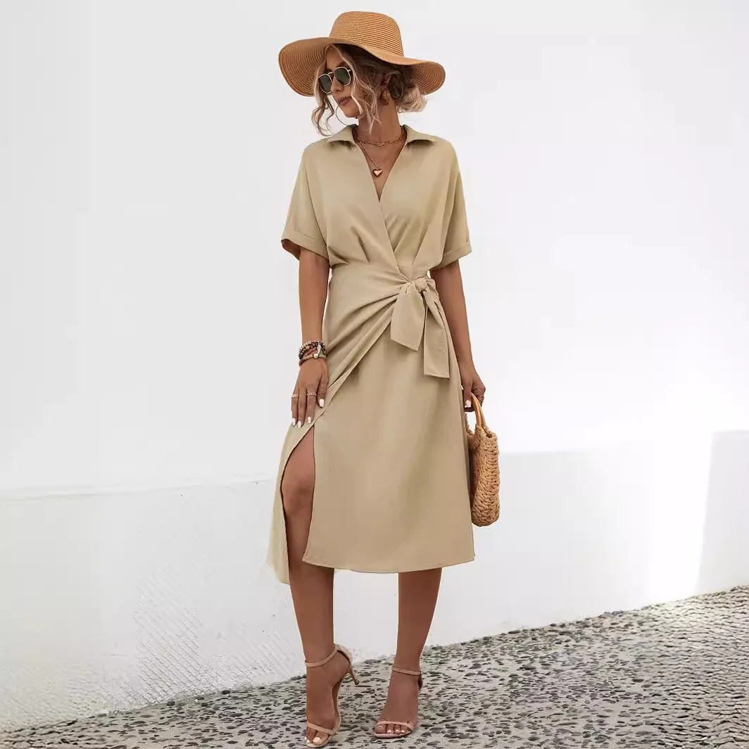 Damen Wickelkleid mit elegantem Kragen und Taillengürtel Heidi-Mode - Image 4