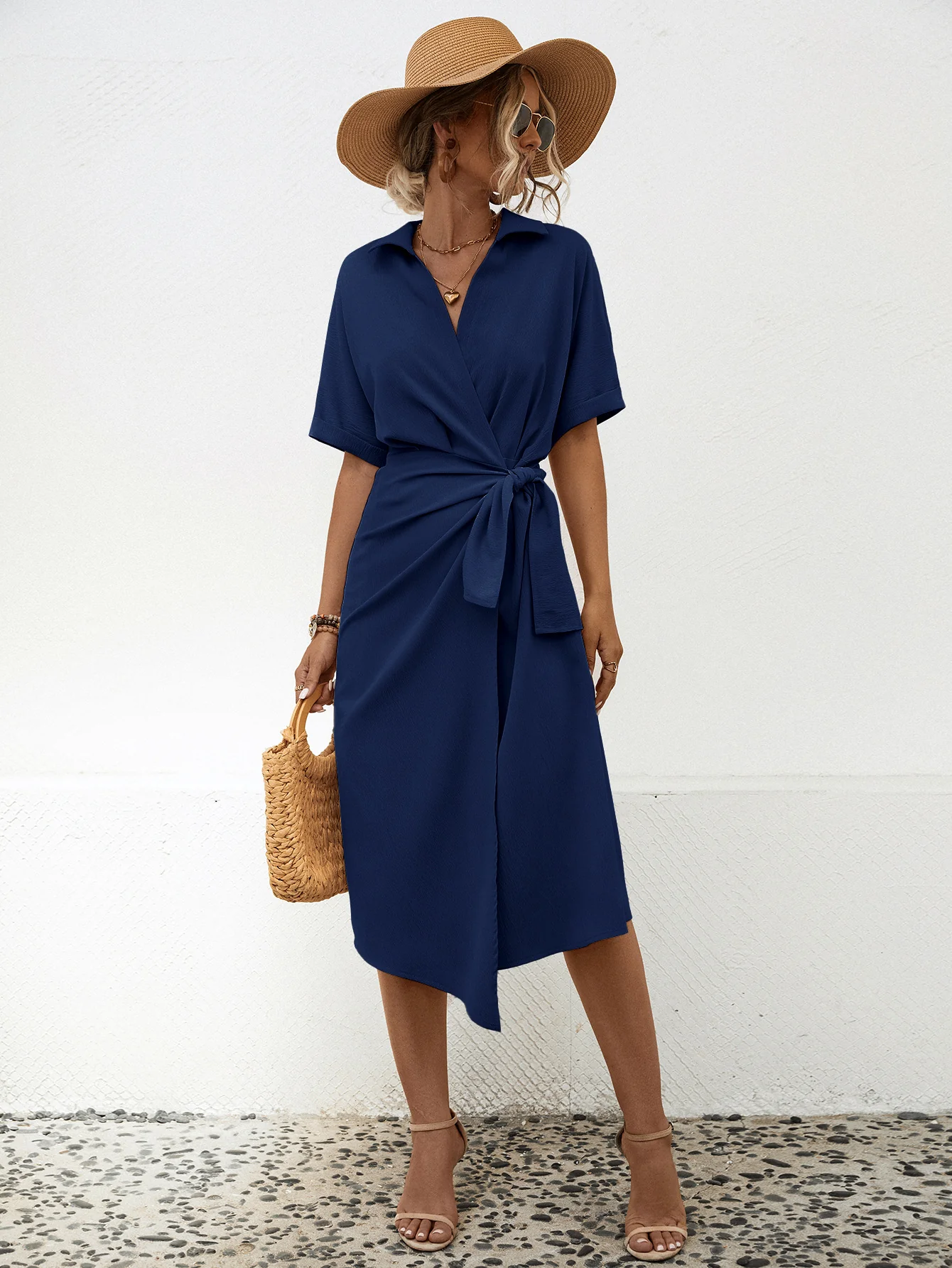 Damen Wickelkleid mit elegantem Kragen und Taillengürtel Heidi-Mode - Image 5