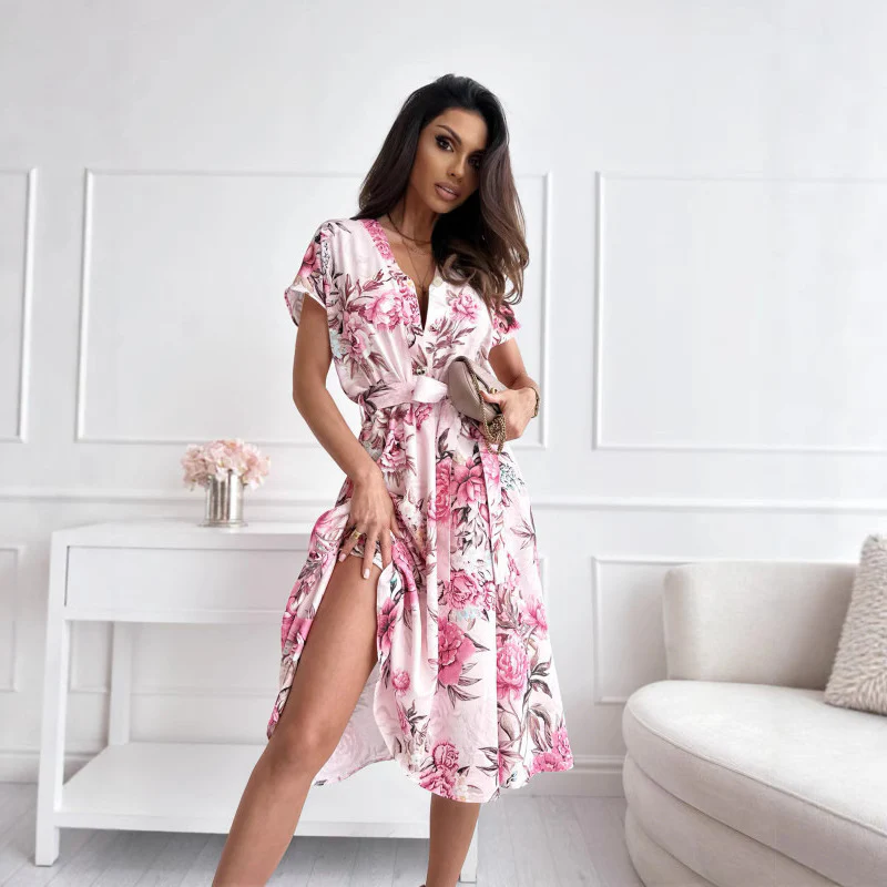 Damen Wickelkleid mit eleganter Blumenmusterung und Taillengürtel Heidi-Mode - Image 2
