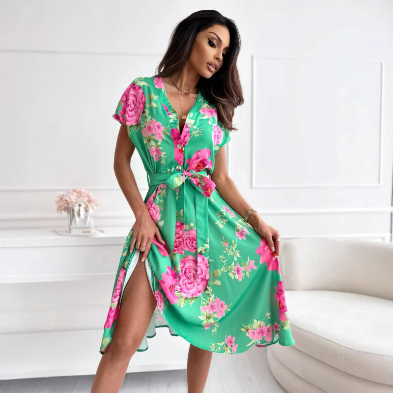 Damen Wickelkleid mit eleganter Blumenmusterung und Taillengürtel Heidi-Mode - Image 3