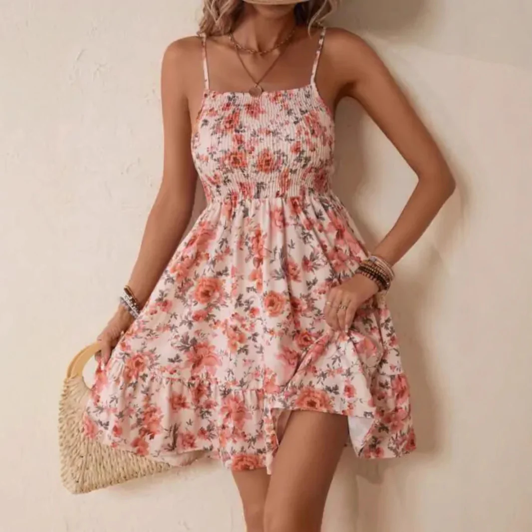 Damen Wickelkleid mit floralem Design und verstellbaren Spaghetti-Trägern Heidi-Mode - Image 3
