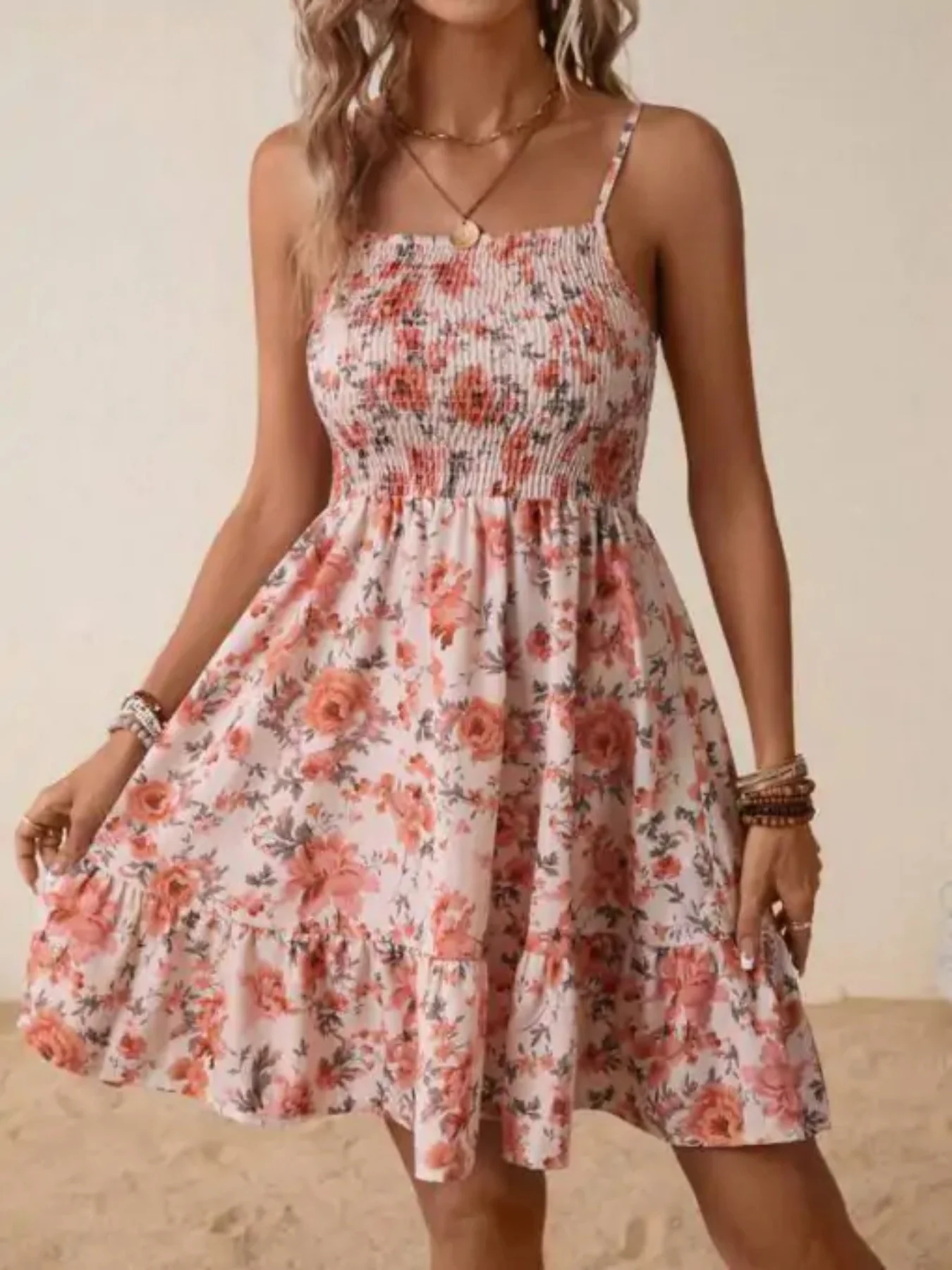Damen Wickelkleid mit floralem Design und verstellbaren Spaghetti-Trägern Heidi-Mode - Image 6
