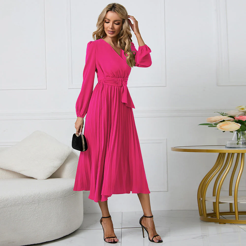 Damen Wickelkleid mit Plissee-Design und Eleganter Taillengürtel Heidi-Mode - Image 2