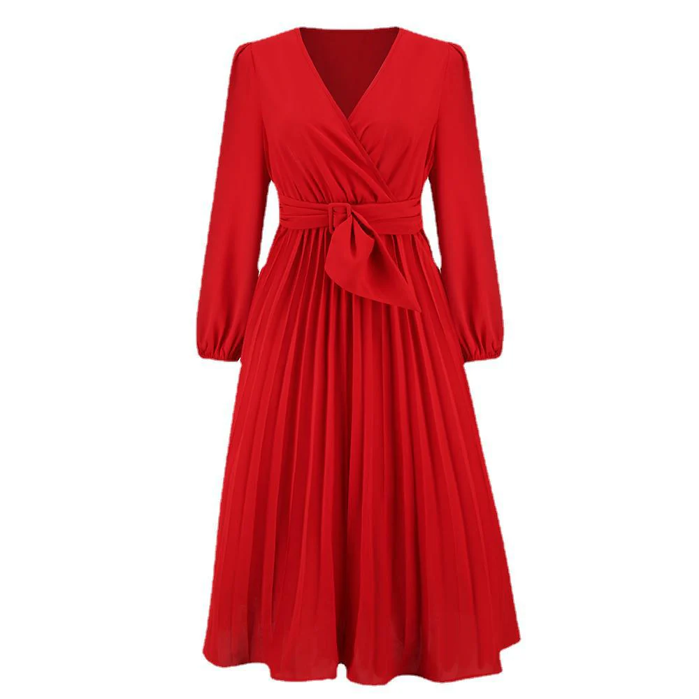 Damen Wickelkleid mit Plissee-Design und Eleganter Taillengürtel Heidi-Mode - Image 5