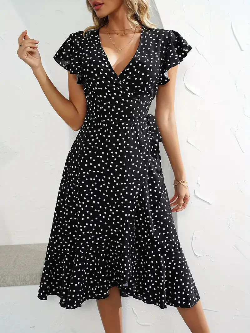 Damen Wickelkleid mit Punkten und Verspieltem Rockaufschlag Heidi-Mode - Image 9