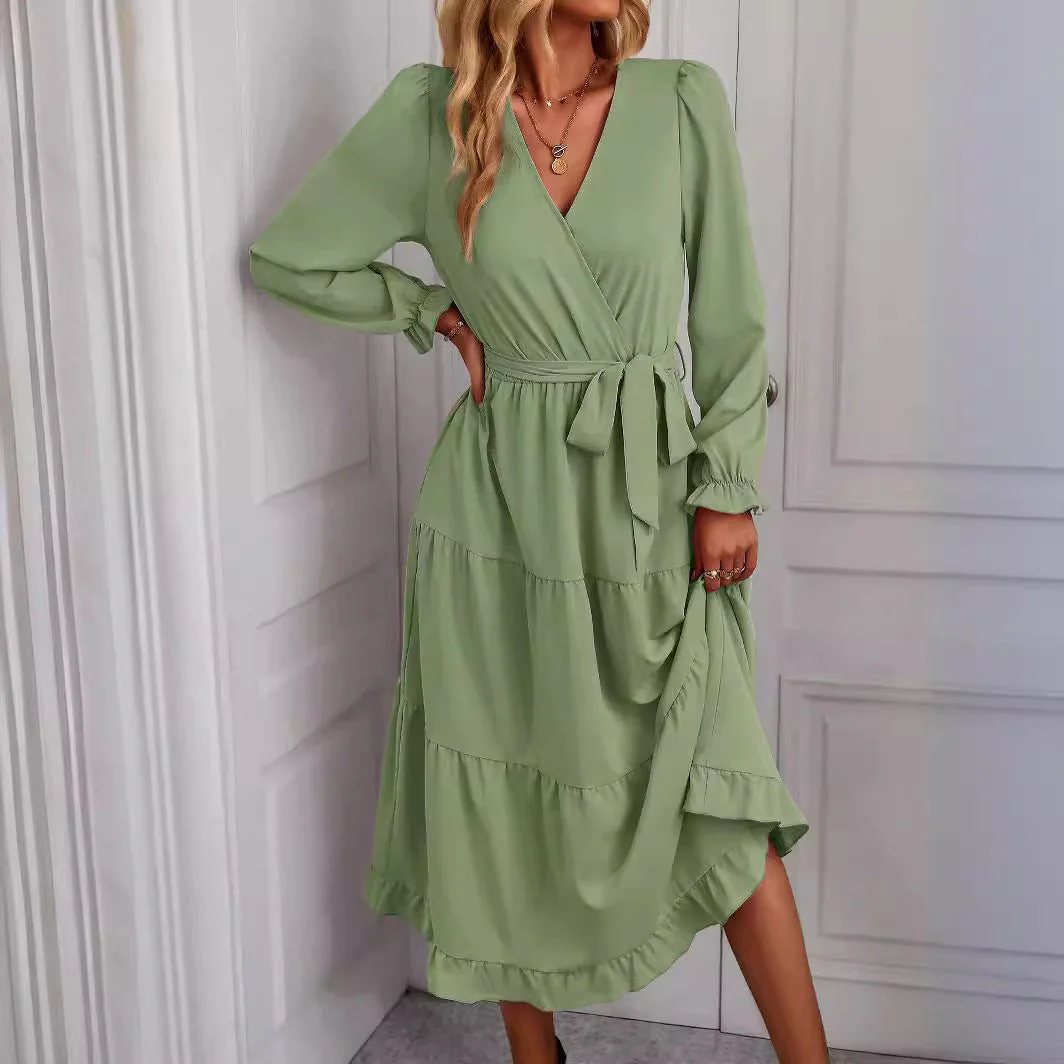Damen Wickelkleid mit Rüschen und Taillengürtel Heidi-Mode - Image 2
